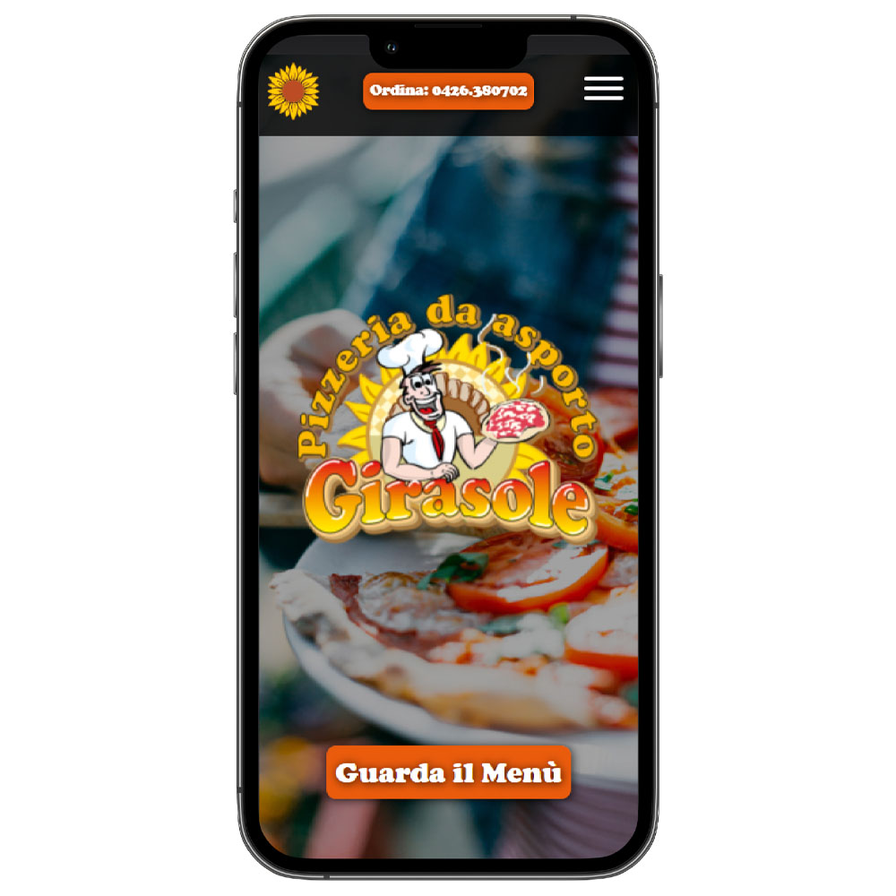 esempio schermata del telefono con sito pizzeria girasole